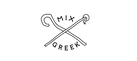 Minimal Greek logo with two crossed shepherd's staffs and text Mix Greek, white outline