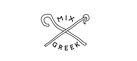 Minimal Greek logo with two crossed shepherd's staffs and text Mix Greek, white outline
